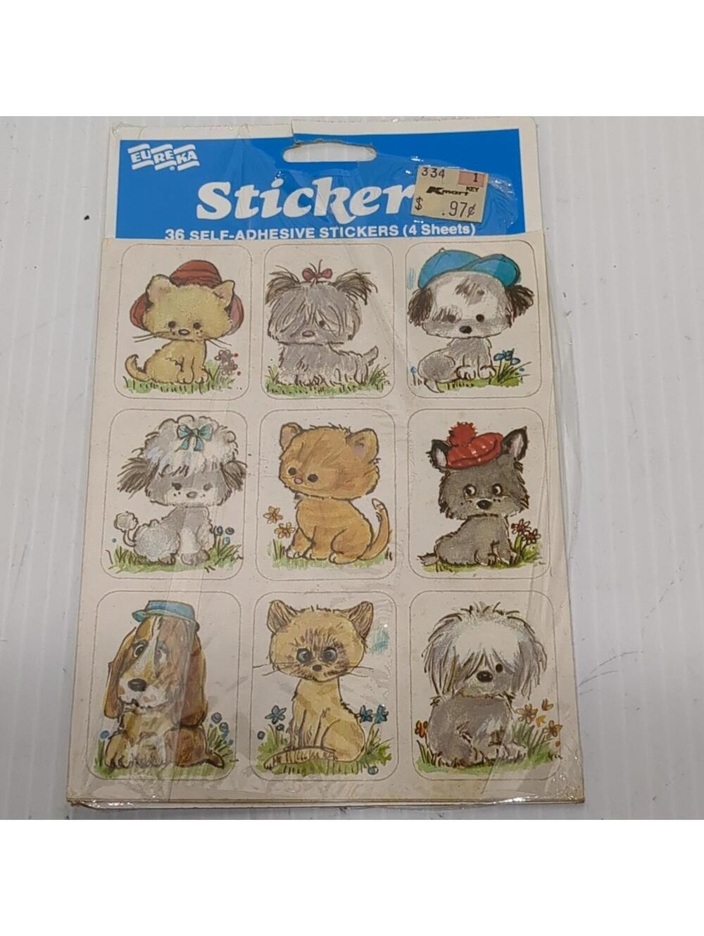 Vth 1980 Eureka Sticker Sheet NOS Cats Kittens Puppies dogs 3 Sheets
